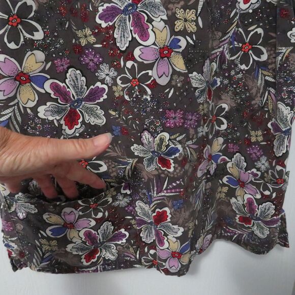 Tafford Black Floral V-Neck Medical Scrub Top Women Sz XS Big Pockets - Picture 4 of 8